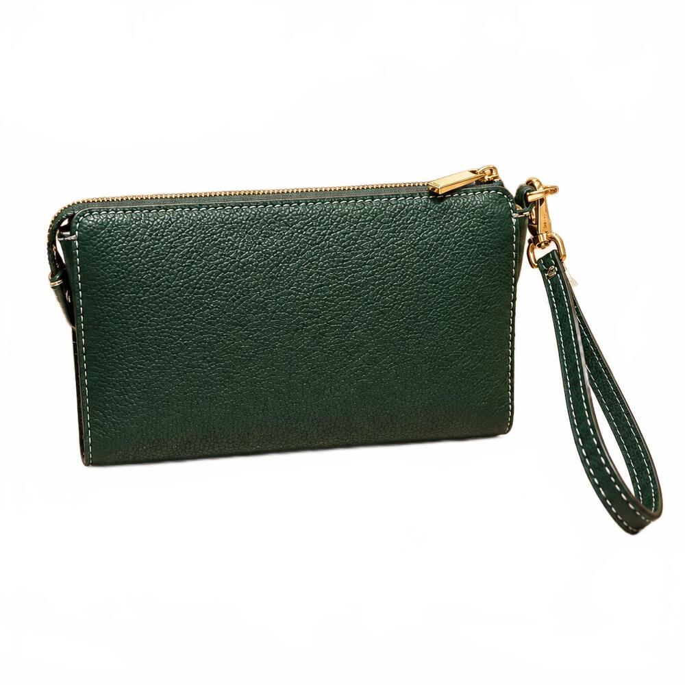 NEW FOSSIL pebbled leather wristlet in viridian emerald green w/ gold accents